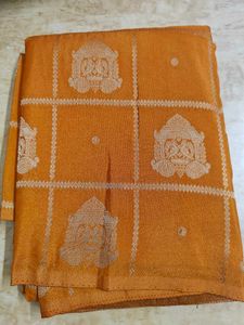 Mustard semi crepe Saree with Temple Motifs