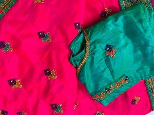 Vibrant Pink Embroidered Silk Saree