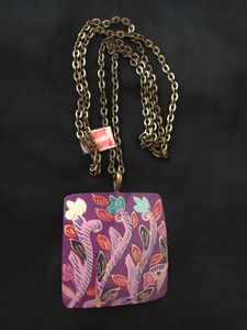 Floral Purple Handpainted Pendant Necklace