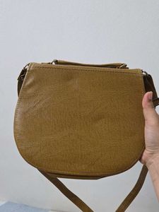 Brown Faux Leather Saddle Bag