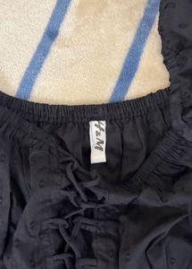 Black Puff Sleeve Lace-Up Top