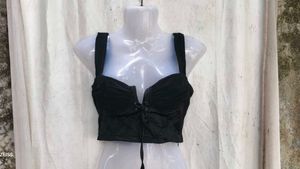 2168. Black Corset Lace-Up Crop Top