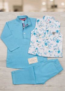 Boys Kurta Set with Floral Waistcoat
