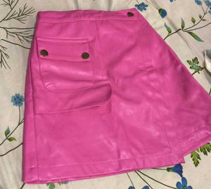 Pink Faux Leather Mini Skirt