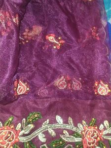 Purple Net Saree With  Blouse