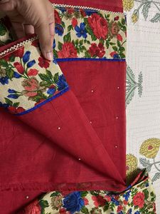 Red Saree with Floral Blouse