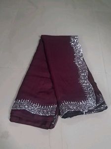 Elegant Maroon Saree with Silver Embellishments