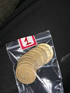 10 brass twenty paisa coins