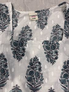 White Kurta with Blue Floral Print (not wore)