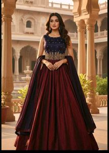 bust 36 Elegant Maroon & Navy Anarkali Suit