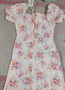 Pink Floral Puff Sleeve Midi Dress