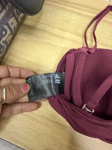 H&amp;M Maroon Ruched Bikini Top