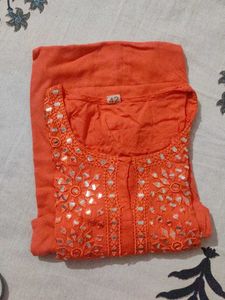 Orange Kurta with Mirror Work