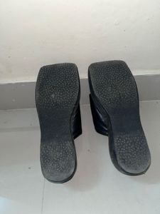 Black Square Toe Slide Sandals