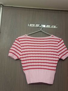 Striped Cropped Knit Top
