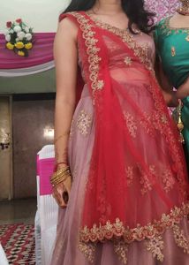 Brown and Red lehenga combo