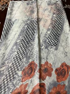 silver colour flowers print saree