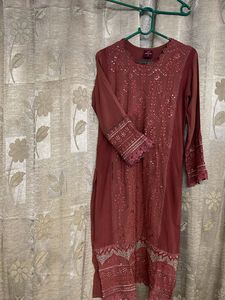 Elegant Embroidered Peach Kurti Set
