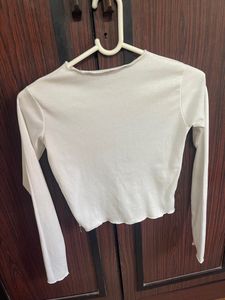 White Full Sleeve Crop Top