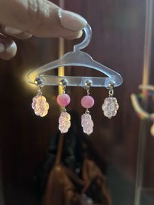 Charming Pink &amp; Iridescent Flower Earrings