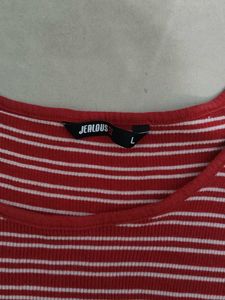 Red &amp; White Striped Cropped T-Shirt