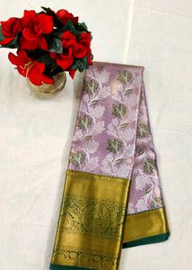 Elegant Lavender Silk Saree with Gold Border