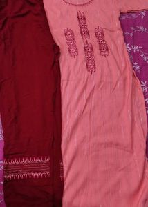 Pink Kurta Set with Maroon Pants