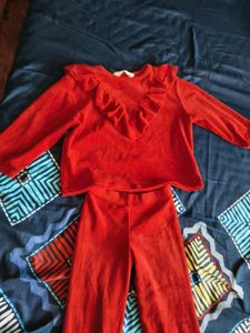 H&amp;M Red Velvet Ruffle Set