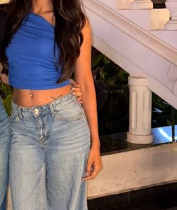 Vibrant Blue One-Shoulder Ruched Top