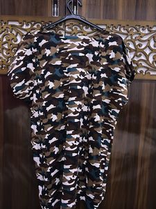Camouflage Print T-Shirt with Embellished Detail