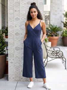 Navy Striped Culotte Jumpsuit