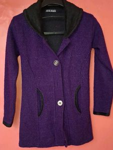 Purple Hooded Woolen Jacket