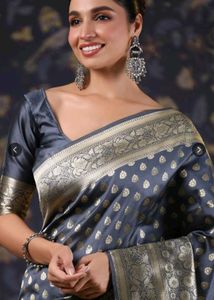 Elegant Grey Banarasi Silk Saree