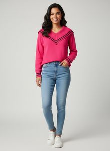 Pink Knit Sweater with Sailor Collar