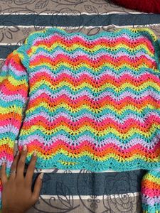 Colorful Crochet Bell Sleeve Crop Top