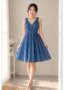 Blue Fit and Flare Midi Dress