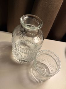 Vintage Embossed Glass Water Carafe & Tumbler Set