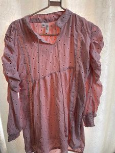Pink polka dot ruched sleeve top