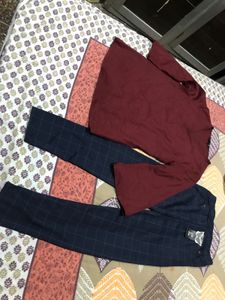Maroon Kurti with Checked Trousers