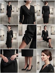 Classic Black V-Neck Sheath Dress