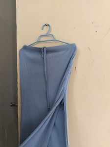 Light Blue Ribbed Midi Skirt