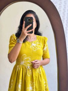 Sunny Yellow Floral Tiered Midi Dress