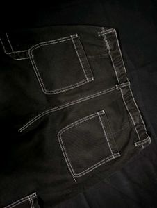 Black Contrast Stitch Cargo Pants