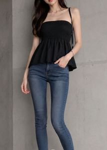 Chic Black Smocked Peplum Tube Top