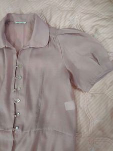 Sheer Puff Sleeve Button-Up Blouse