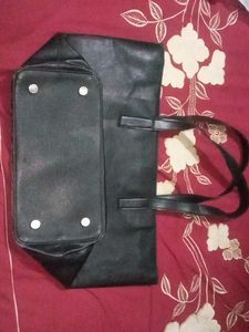 Classic Black Faux Leather Tote Bag
