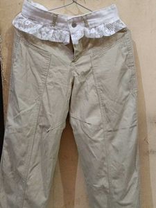 Stylish Lace Trimmed Khaki Pants