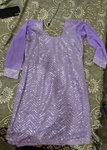 Lavender Sequined Kurta Set with Dupatta
