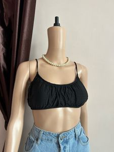 Black Smocked Crop Top