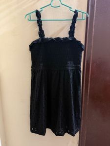 Chic Black Smocked Mini Dress